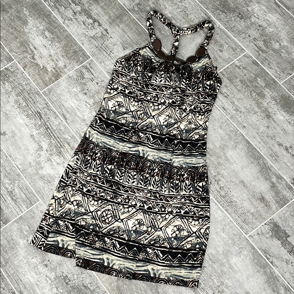 Iz Byer Black and White Sleeveless Halter Mini Dress